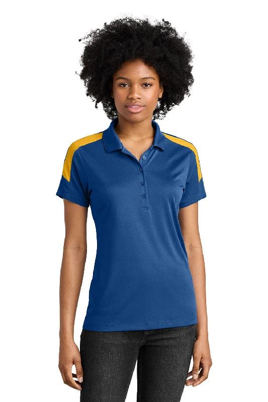 rain shirts moody -Sport-Tek Womens Moisture Wicking Competitor United Short Sleeve Polo Shirt - Royal Blue/Gold - New