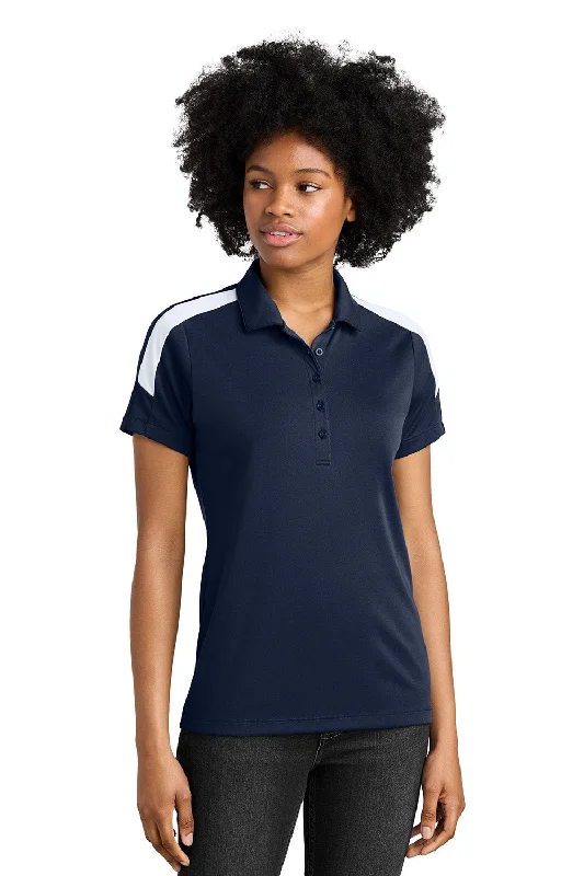 herringbone shirts subtle -Sport-Tek Womens Moisture Wicking Competitor United Short Sleeve Polo Shirt - True Navy Blue/White - New