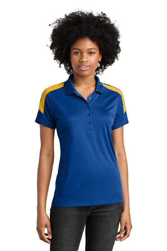 polka dot blouses fun -Sport-Tek Womens Moisture Wicking Competitor United Short Sleeve Polo Shirt - True Royal Blue/Gold - New