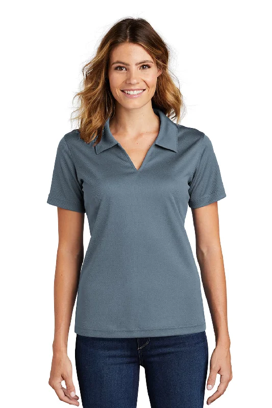 washed shirts soft -Sport-Tek Womens Dri-Mesh Moisture Wicking Short Sleeve Polo Shirt - Steel Grey