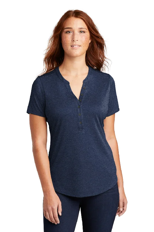 blouses for beauty -Sport-Tek Womens Endeavor Moisture Wicking Short Sleeve Polo Shirt - Heather Dark Royal Blue