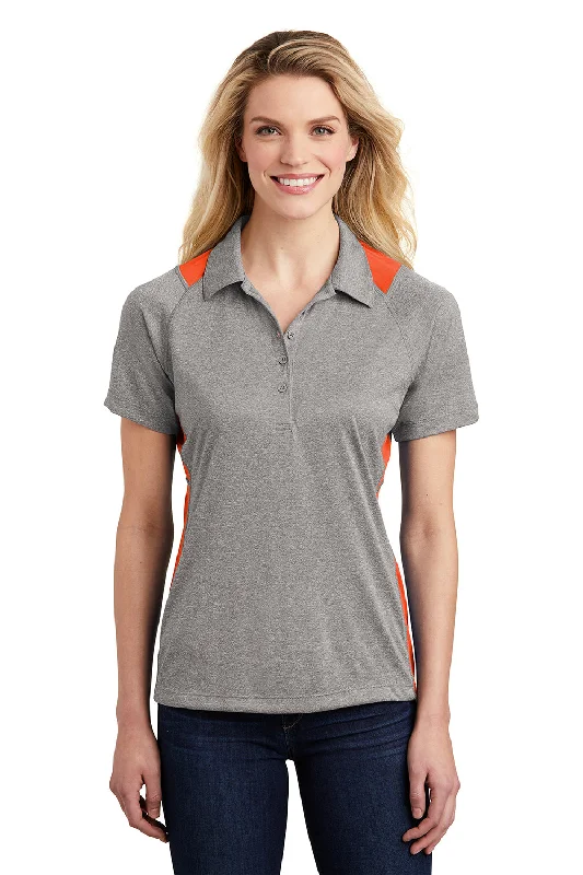 square neck shirts modern -Sport-Tek Womens Heather Contender Moisture Wicking Short Sleeve Polo Shirt - Heather Vintage Grey/Deep Orange