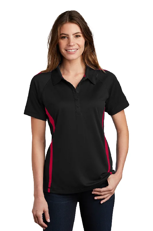 puff sleeve blouses dramatic -Sport-Tek Womens Micro-Mesh Moisture Wicking Short Sleeve Polo Shirt - Black/Red