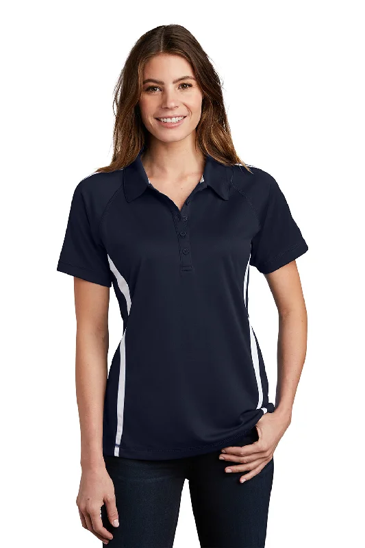 western shirts cowboy -Sport-Tek Womens Micro-Mesh Moisture Wicking Short Sleeve Polo Shirt - True Navy Blue/White