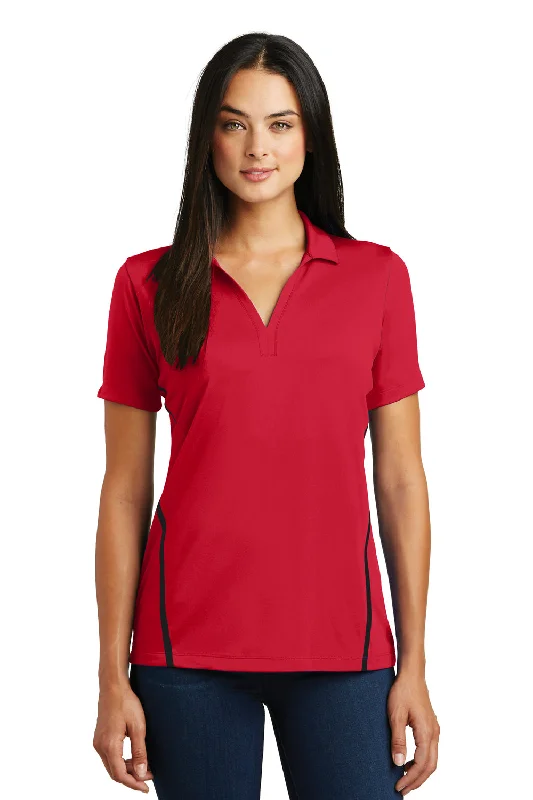 scalloped blouses sweet -Sport-Tek Womens Tough Moisture Wicking Short Sleeve Polo Shirt - Deep Red/Black - Closeout