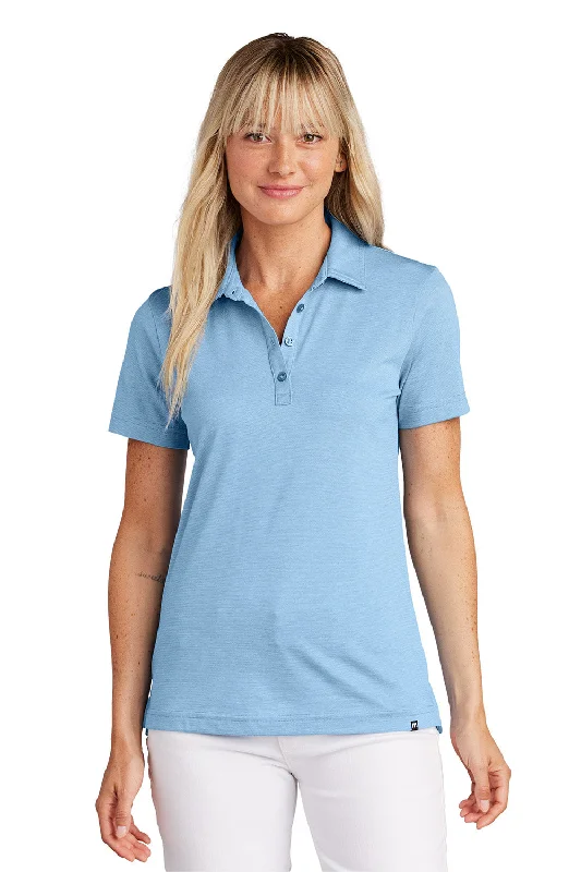 giveaway shirts fun -TravisMathew Womens Sunnyvale Wrinkle Resistant Short Sleeve Polo Shirt - Heather Strong Blue - New