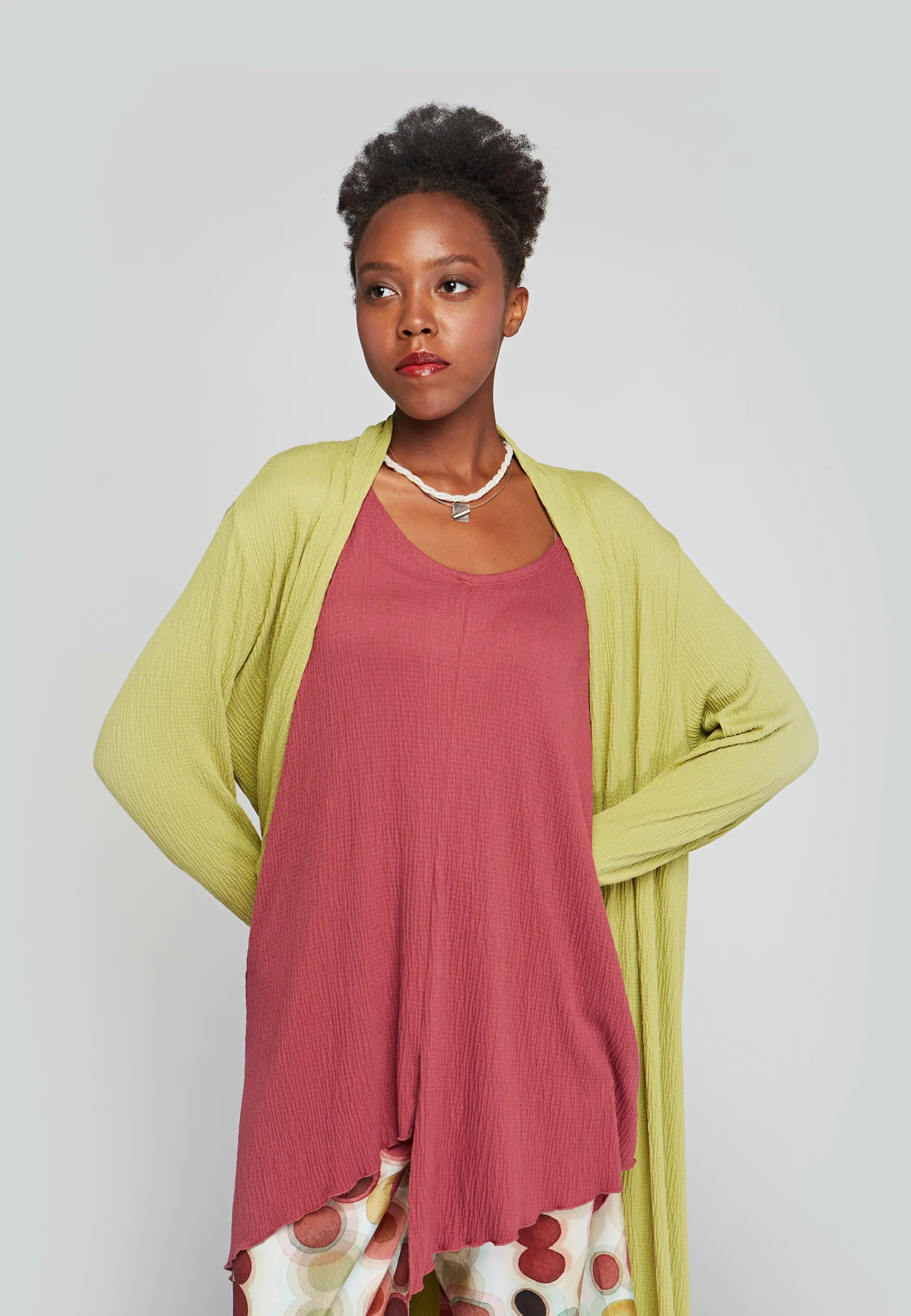 Cardigan for casual outings -CELESTE Wrinkled, long, viscose jersey duster