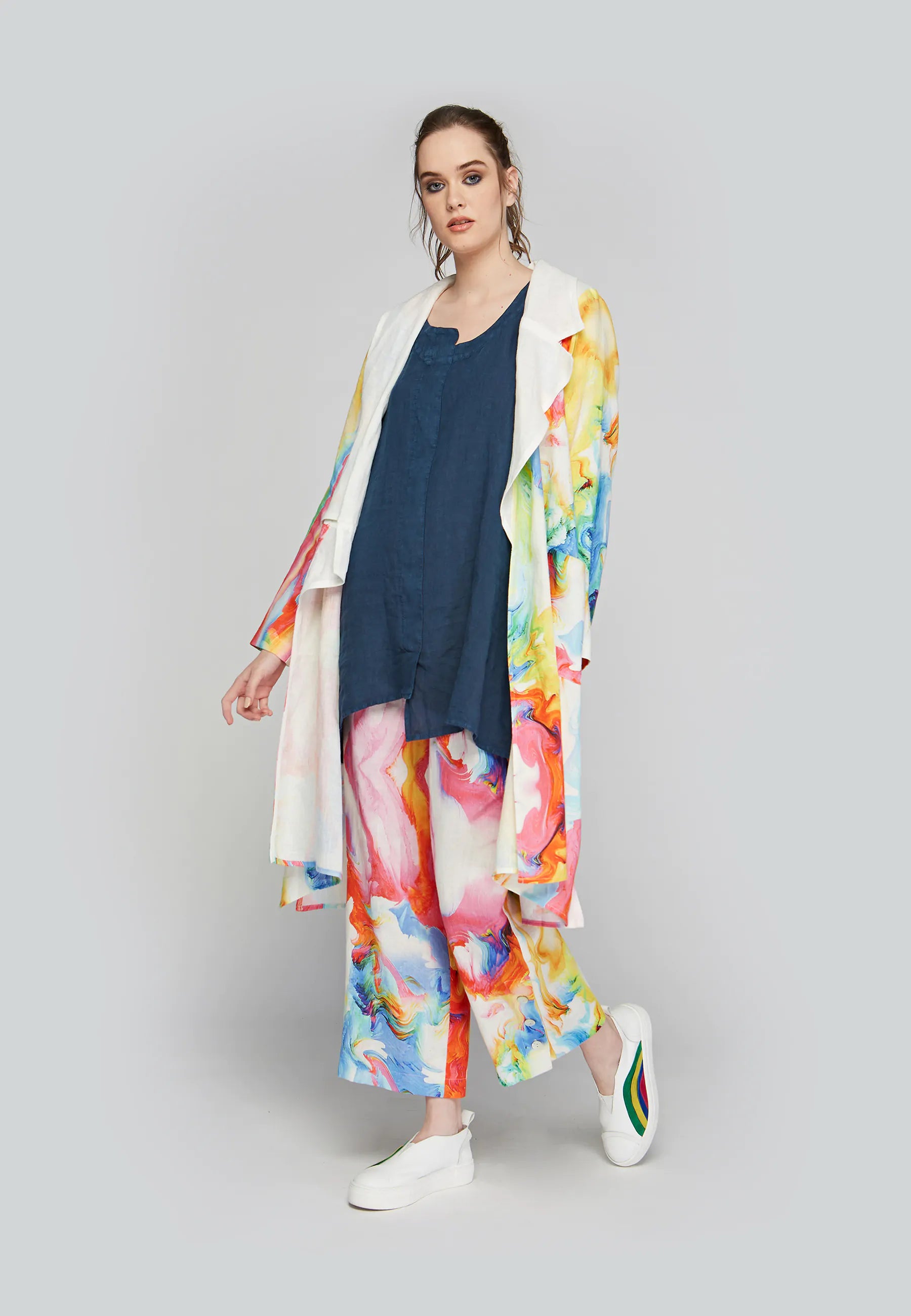 Cardigan with rolled edges -IVY Printed, linen duster