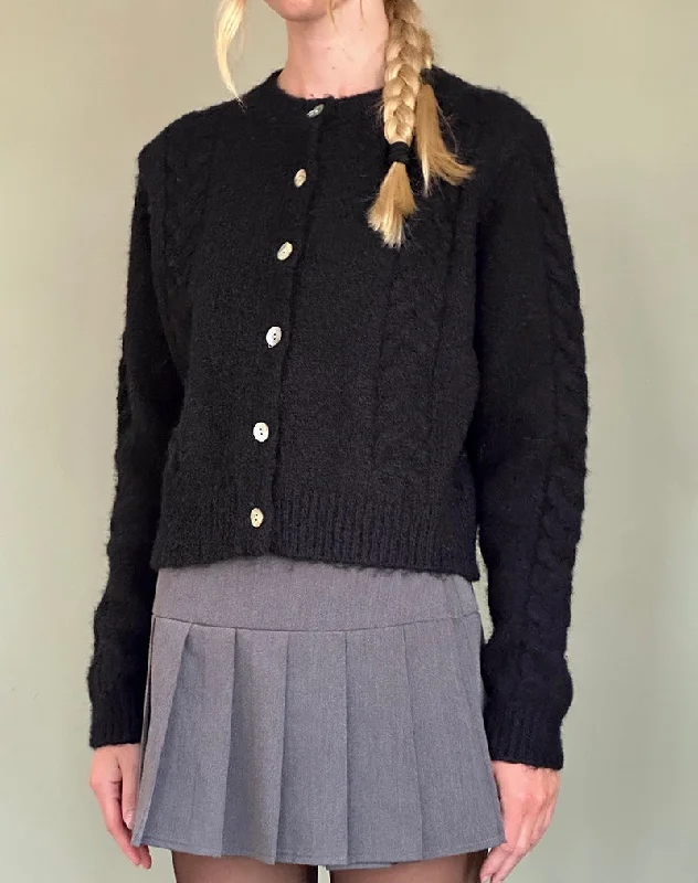 Black lightweight cardigan -Abelia Cable Knit Cardigan in Black