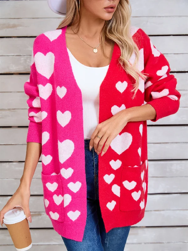 Navy cozy cardigan -Angel Wings Heart Open Front Long Sleeve Cardigan