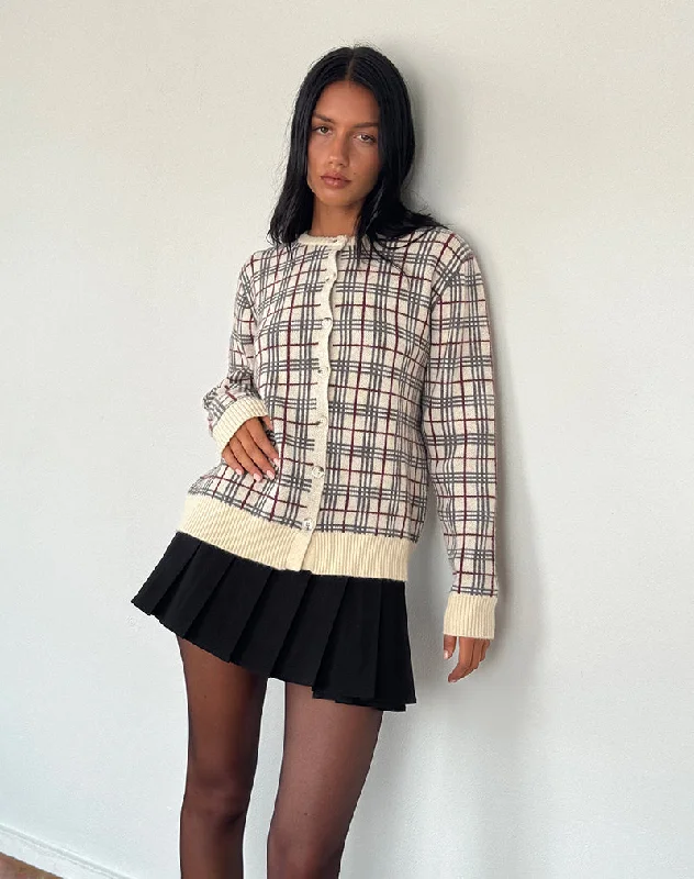 Black knit cardigan -Arlene Cardigan Checked Knit Cream