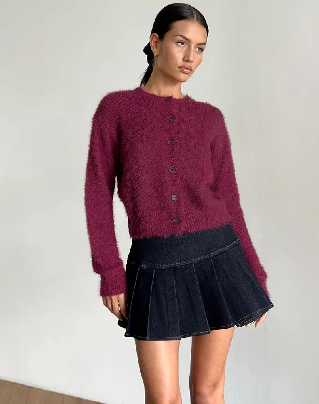 Grey cozy cardigan -Audrina Cardigan in Fluffy Burgundy