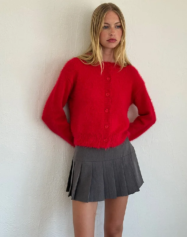 Women's thin cardigan -Audrina Cardigan in Fluffy Red