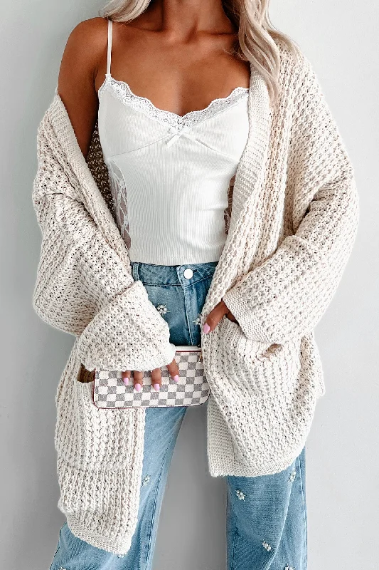 Cardigan with soft neck -Blessing In Disguise Oversized Cardigan (Beige)