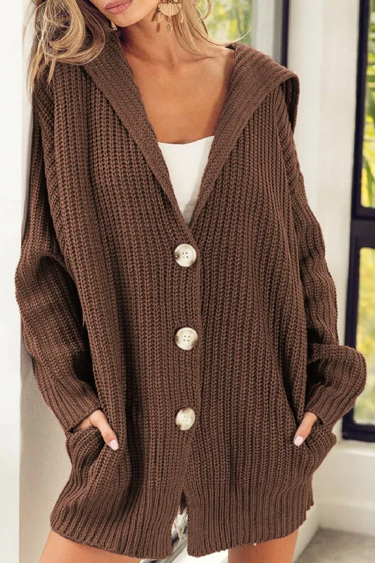 Long sleeve knit cardigan -Button Down Collared Neck Cardigan