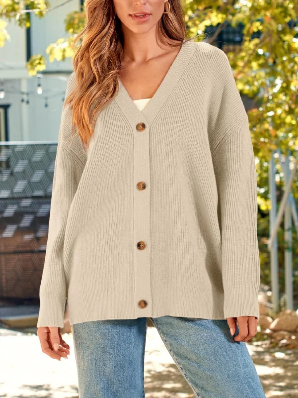 Long wool cardigan -Button Down Long Sleeve Cardigan