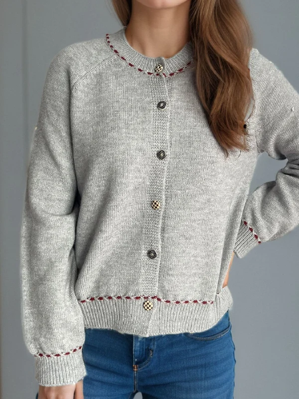 White knit cardigan -Button Down Long Sleeve Cardigan