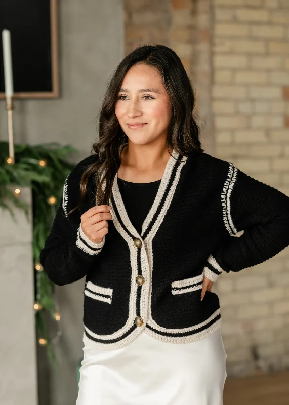 Hooded cardigan for teens -Kenya Button Front Contrast Stripe Cardigan