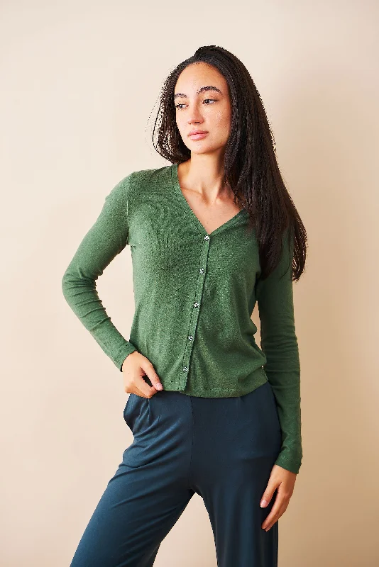 Green oversized cardigan -Cotton Cashmere Long Sleeve V-Neck Cardigan in Mousse