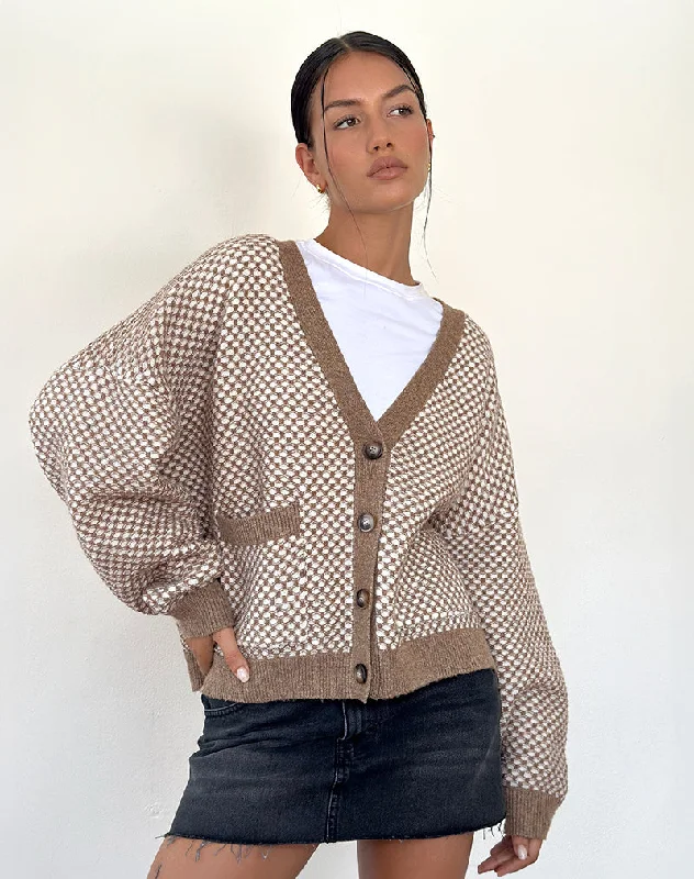 Purple cardigan women -Danov Cardigan in Brown Gingham