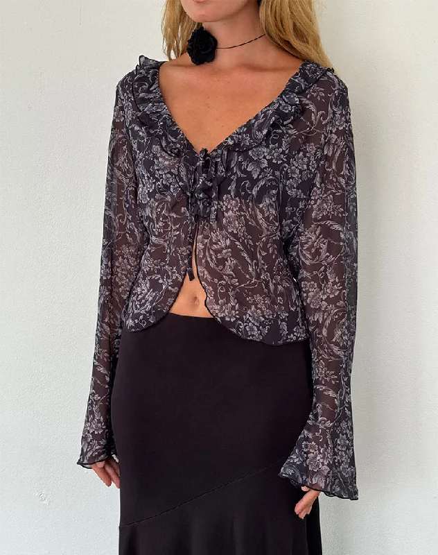 White oversized cardigan -Lakota Cardigan in Black Baroque Print