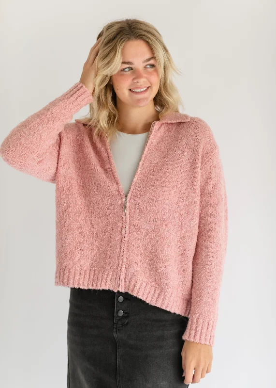 Navy striped cardigan -Pink Soft Zip Up Cardigan - FINAL SALE