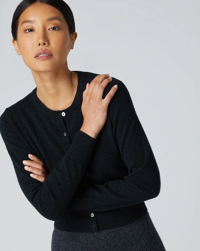 Navy lightweight cardigan -Women's Ivy Cropped Cashmere Cardigan Black