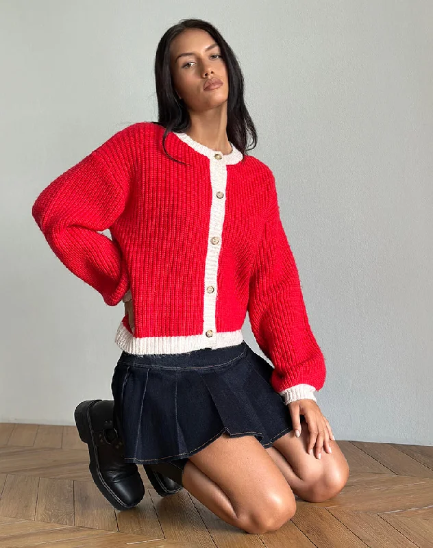 Cardigan for weekend wear -Luciana Contrast Cardigan in Red and Pink