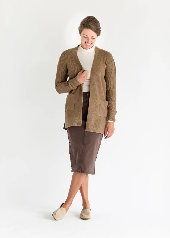 Black longline cardigan -Maya Camel Open Front Cardigan - FINAL SALE