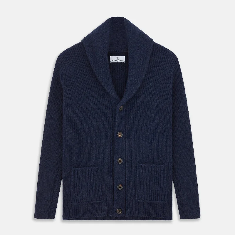 Black knit cardigan -Navy Shawl Collar Cashmere Cardigan