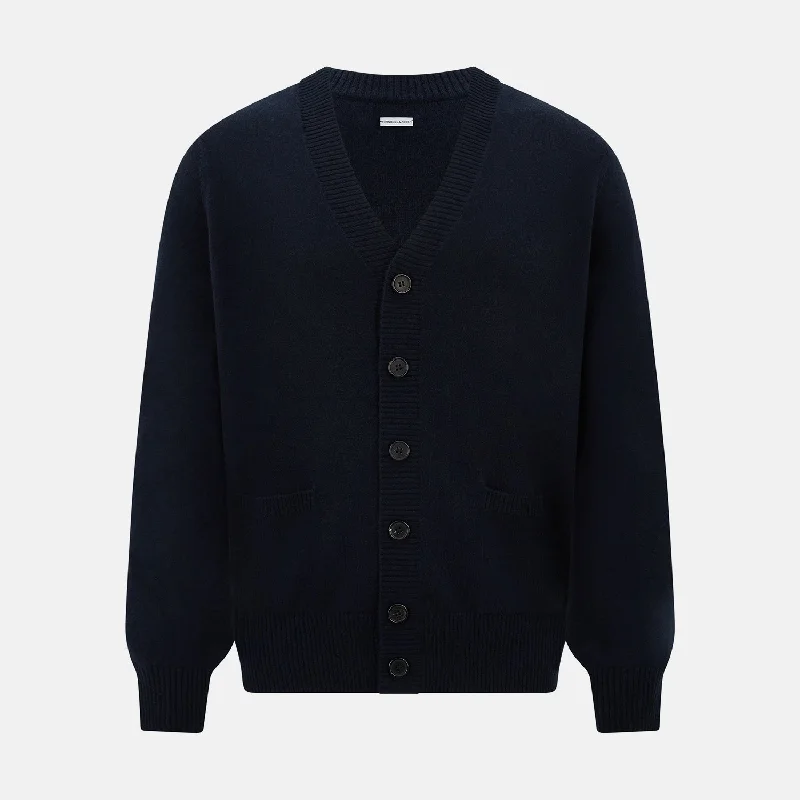 Cardigan for spring evenings -Navy V-Neck Cashmere Cardigan