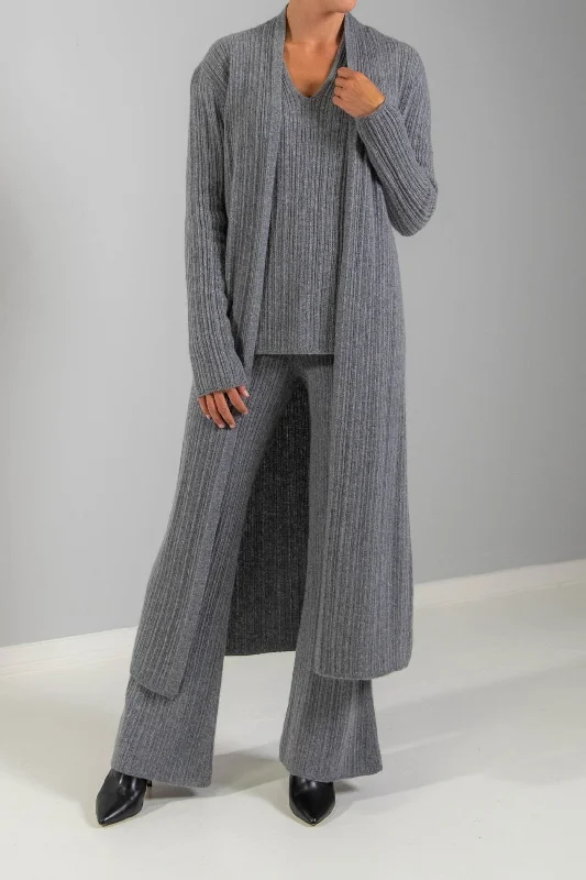 Cardigan for cozy outings -RECYCLED CASHMERE RIBBED DUSTER