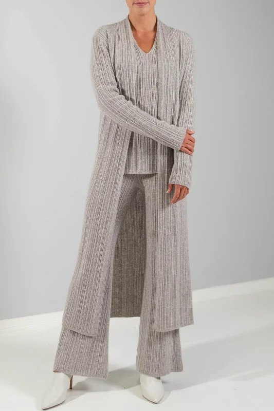 Grey knit cardigan -RECYCLED CASHMERE RIBBED DUSTER