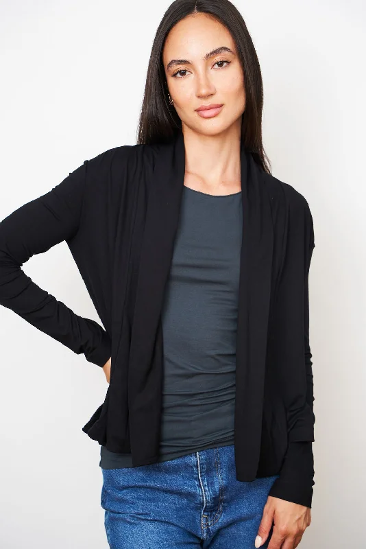 Cardigan for casual dinners -Soft Touch Open Cardigan in Noir