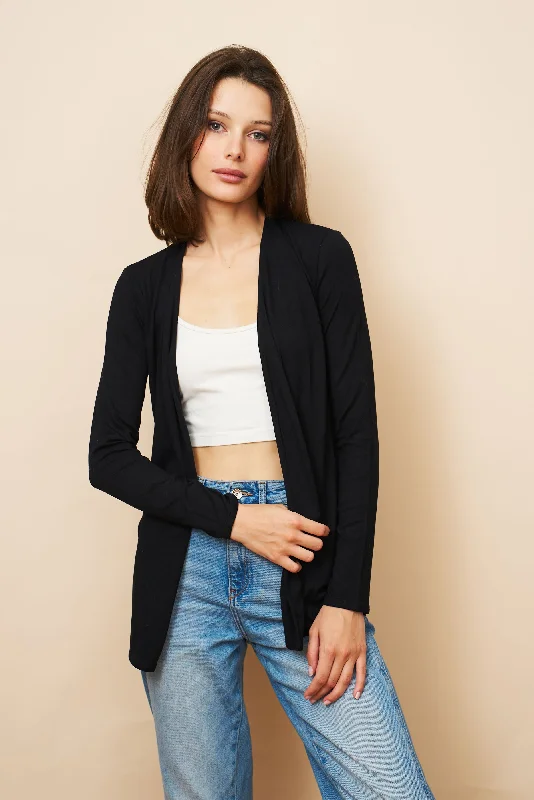 Cardigan for evening strolls -Soft Touch Open Cardigan in Noir