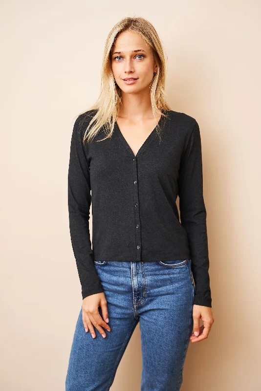 Cardigan for winter nights -Soft Touch V-Neck Cardigan in Anthracite Chine