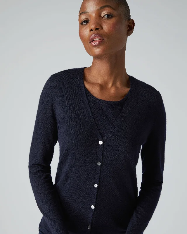 Black cozy cardigan -Women's Mia Superfine Cashmere V Neck Cardigan Navy Blue