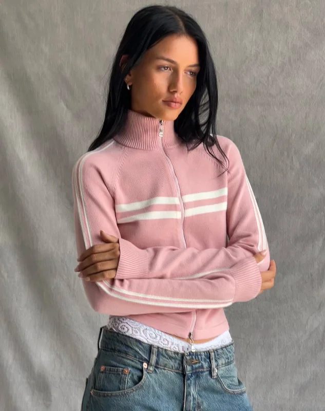 Cardigan for cozy days -Talisa Sporty Zip Through Jacket in Knit Pink