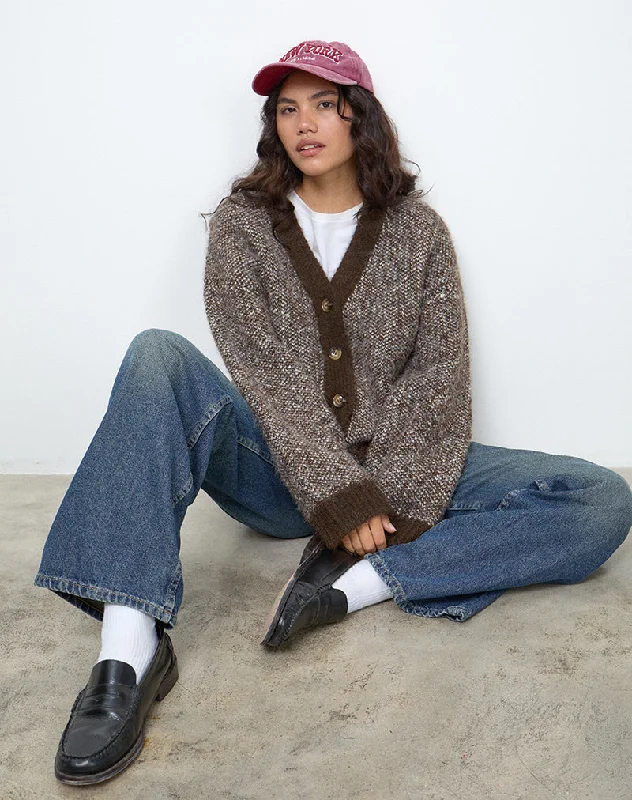 Cardigan for cozy nights -Ura Oversized Knitted Cardigan in Brown and Cream