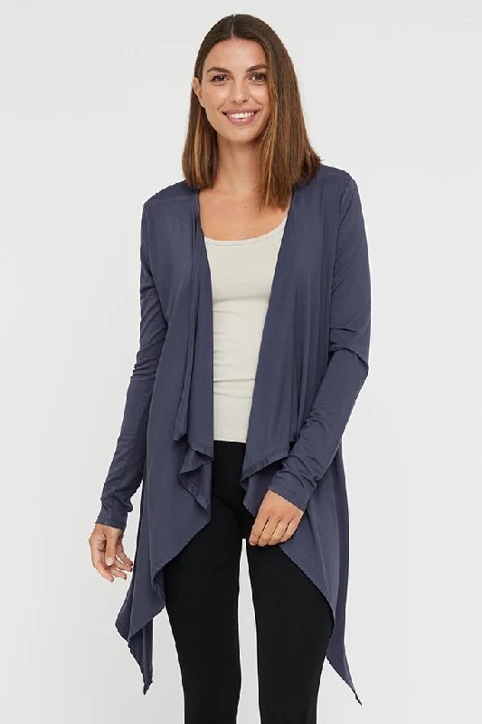 Cardigan with button sleeves -Waterfall Cardigan - Storm