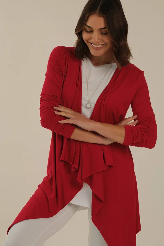 Black button cardigan -Waterfall Cardigan - True Red