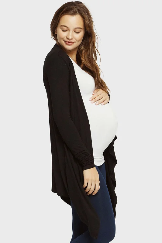 Cardigan with ribbed edges -Waterfall Maternity Cardigan - Black