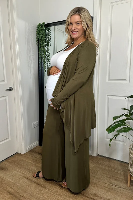 Black knit cardigan -Waterfall Maternity Cardigan - Dark Olive