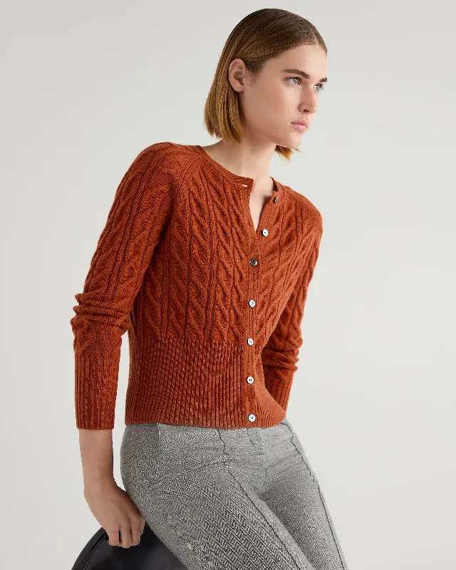 Cardigan with star embroidery -Women's Myla Cable Cashmere Cardigan Rust Orange