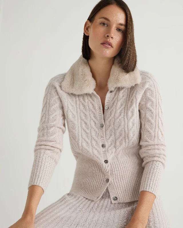 Cardigan with floral hem -Women's Myla Fur Collar Cashmere Cardigan Frost White