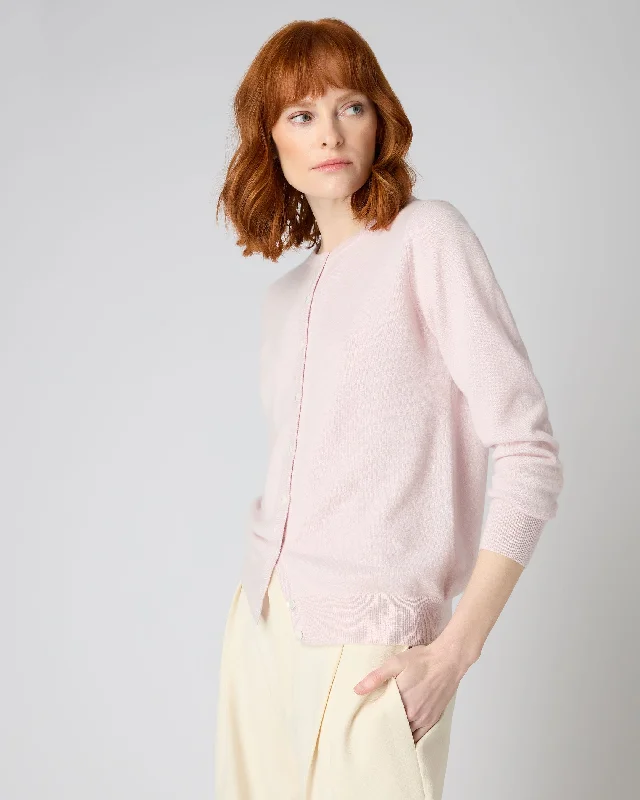 Cardigan for winter nights -Women's Olivia Round Neck Cashmere Cardigan Quartz Pink