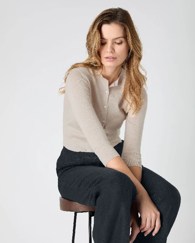 Navy longline cardigan -Women's Darcie Superfine Cashmere Cropped Cardigan Sandstone Brown