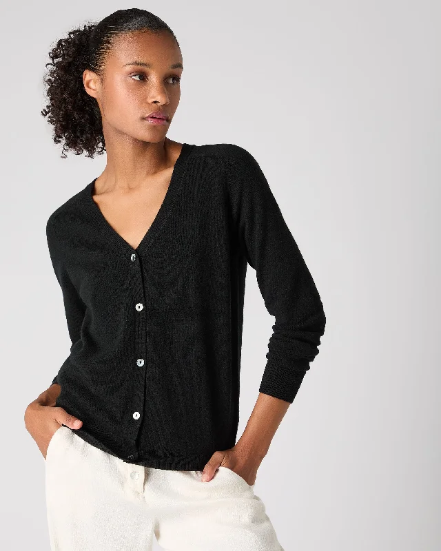 Black knit cardigan -Women's Lara V Neck Cashmere Cardigan Black