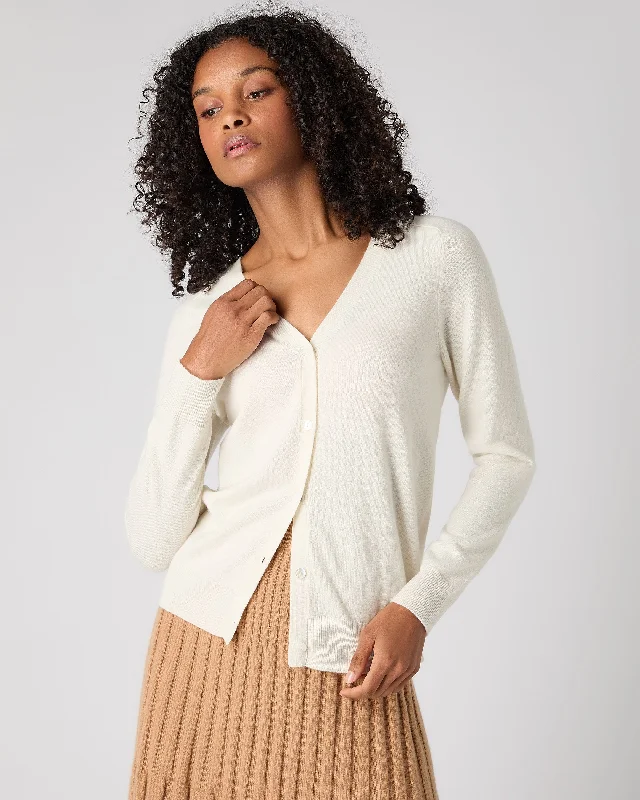 Cardigan with cable hem -Women's Lara V Neck Cashmere Cardigan New Ivory White