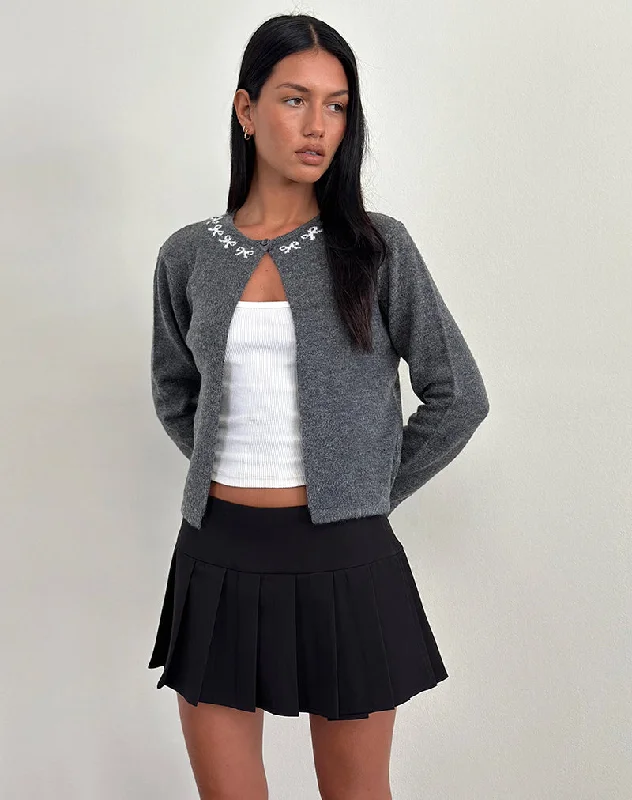 Cardigan for outdoor wear -Wunara Cardigan in Grey with Ivory Bows